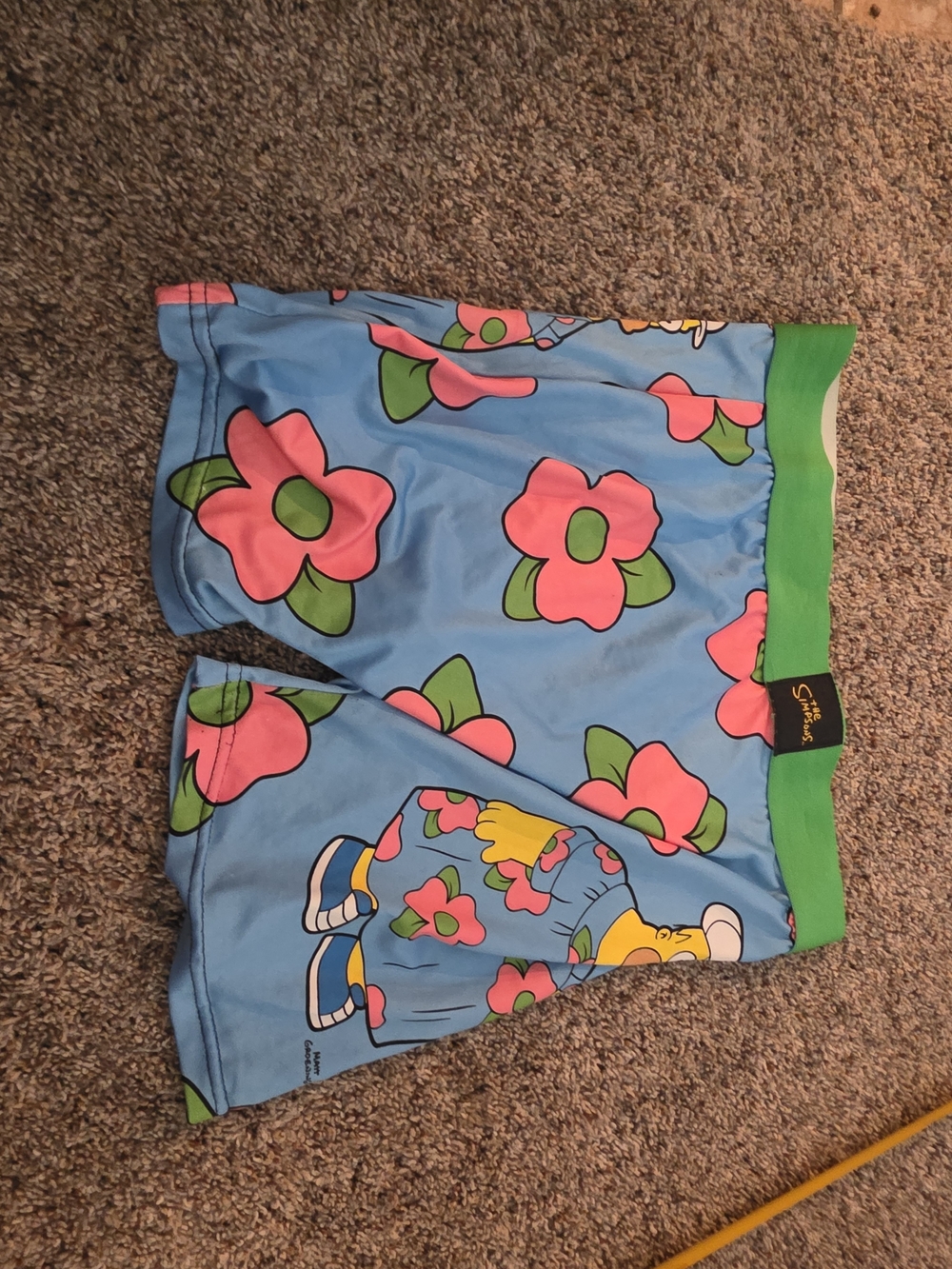Simpsons Homer Men's Blue Floral Boxer Shorts with Green Elastic Waistband